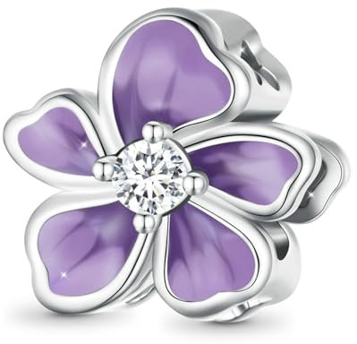 GNOCE Blume Anhänger Charm 925 Sterling Silber Dangle Charms Fit Armbänder/Halskette Schmuck Geschenk Für Frauen Mädchen Ehefrau Tochter (Lila 2)
