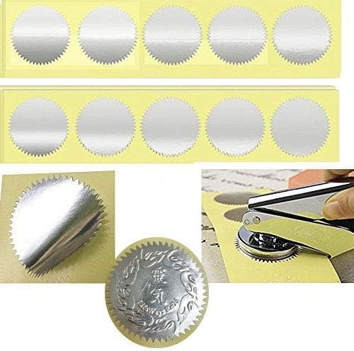 Iteal 100 Stück silberne Blanko-Prägeaufkleber, 45 mm, Metallic-Folie, Prägezertifikat, Versiegelungsetiketten mit Wellenschliff, Auszeichnungen, legal, selbstklebende Prägeaufkleber, Notarsiegel,