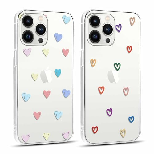 Yoedge 2 × Cover per iPhone 13 Pro Max 6,7 - Custodia Cuori per Telefono in Trasparente con Aesthetic Disegni Cuore d'amore, Custodie per Cellulare in Silicone TPU per iPhone 13 Pro Max case Ragazza