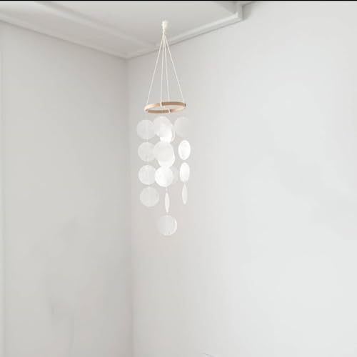 Windspiel, Boho Deko Muschel Traumfänger Girlanden Capiz Muschel-Windspiele für den Außenbereich 73cm Länge Hängen Ornament Wandbehang Anhänger Geschenke für Terrasse, Garten, Hofdekoration -Weiß