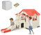 GOPLUS Cabane de Jardin Enfants avec Toboggan, Maison de Jardin avec 1 Porte et 2 Fenêtres avec Table de Pique-Nique, Assiettes et Jouets (+Toboggan, Rose)