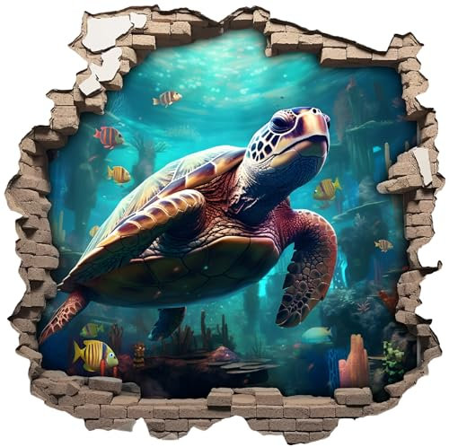 Samunshi Wandtattoo Wandriss mit Schildkröte Fenster in andere Welt Portal Schiffsfenster Kinderzimmer Wandaufkleber (30x30cm Schildkröte)