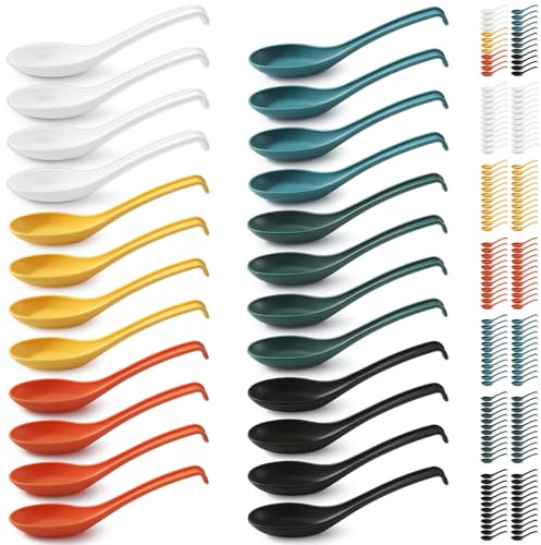 Kyraton Cucharas para Sopa 24 Piezas, Cuchara de Mesa de Plástico Reutilizable, Cuchara para Cena Asiática Resistente y Duradera Hecha de PP de Grado Alimenticio, Libre de BPA, Fácil de Limpiar