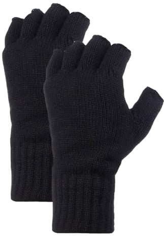 HEAT HOLDERS Herren 2 Paar Fingerlose Handschuhe Warme Strick Thermohandschuhe Ohne Finger mit Innenfleece für Winter (Einheitsgröße, Schwarz)