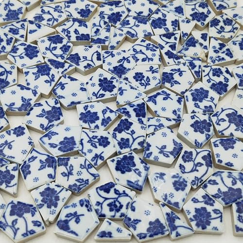 Carreaux de mosaïque en céramique cassée pour travaux manuels, pièces de mosaïque en porcelaine bleue et blanche irrégulières pour projets de mosaïque de vases à faire soi-même, 500 g (taille M 1)