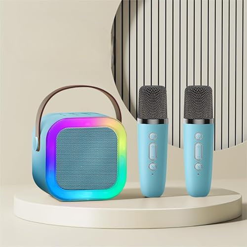 Karaoke Machine,Mini Karaoke Machine, with 2 Wireless Microphones, Bluetooth Speaker, Voice Changing Effects, LED Lights, TF Card Slot, Best Gifts Toys for Girls and Boys blue