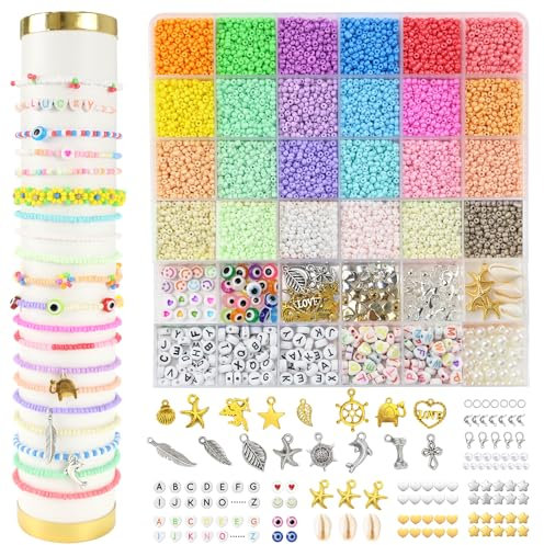 Petiyark Kit Pulseras para Hacer Niña, 24 Color 8300pcs Cuentas para Pulseras, Hacer Pulseras Niñas, Set de Pulseras para Niñas, Kit para Hacer Pulseras DIY para Hacer Pulseras, Collares, llaveros