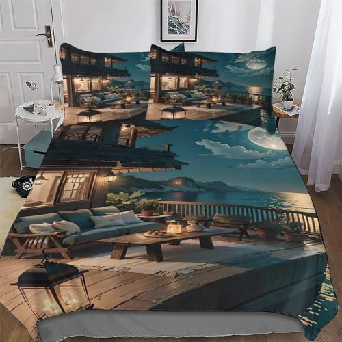 Japan Style Bettwäsche-Set, 3D Motiv, Bettbezug 2teilig Mit Kopfkissenbezug Für Jungen Mädchen Schlafzimmer Atmungsaktiv Mikrofaser Deckenbezug Single (135x200cm)