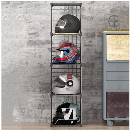 Metal Motorcycle Helmet Rack Stand Hat Display Cabinet Organizer Shelf Cube Wire Grid Storage Bins Garment Racks Bookcase Stackable Caps Holder Shoe Bag Holder Hard Hat Holder Bike Helmet Or