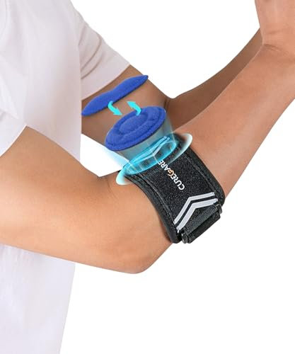CURECARE Tennisarm Bandage, Ellenbogenbandage mit 2 Kompressionspolster, Einstellbare Ellenbogen Bandage Herren und Damen, Epicondylitis Spange Lindert Schmerzen bei Golferarm Effektiv, Schwarz