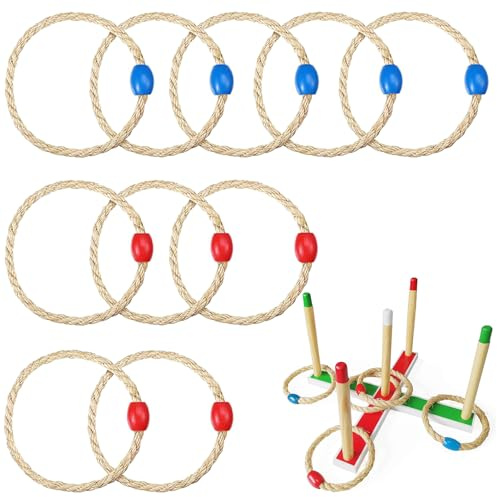 FULHANY 10 StüCks Ringwerfseile, Wurfringe,Seil Ring Toss FüR Erwachsene Und Kinder, Ringwurfspiel Outdoor FüR Und Hof Spiele Und Rasenspiele FüR Geburtstage, Familientreffen