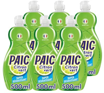 PAIC - Liquide vaisselle format Mini Parfum Citron Vert- pratique et compact - efficacité dégraissante - 500ml - LOT de 6