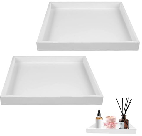 2 Piezas Bandejas de Madera Blancas 20x20x2cm, Bandeja Madera Decorativa | Organizador de Cosméticos, Perfume Tray, Bandejas Decorativas para Almacenamiento en Cocina, Baño y CosméTicos