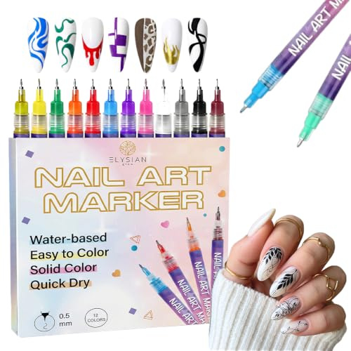 2026 New Nail Art Pens Set 12 Colours, 0.5mm Fine Tip Gel Nail Polish Marker Pens, 3D Nail Art Design Kit for Women, Quick Dry Graffiti Dotting Liner Pens, DIY Manicure Decoration Tools Gift Set