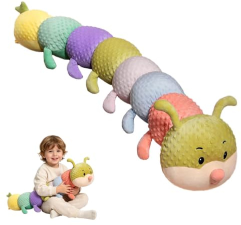 Bunte Raupe Kuscheltier, Weiches langes Regenbogen Raupe Plüschtier, flauschig Stofftier als Raupenkissen/Körperkissen für Kinder, Weiches Wurfkissen Tiergeschenke für Kinder Freundin (110cm)
