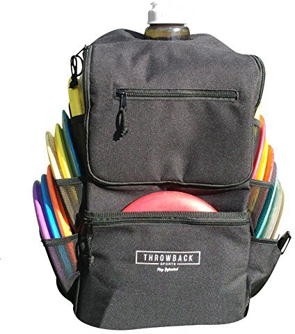 Throwback Sports Isolierter Discgolf-Rucksack mit Kühler für 16+ Frisbees, Wasserflaschenhalter, gepolsterte Gurte, schnell zugängliche Taschen, strapazierfähige Disc-Golftasche für ganztägigen