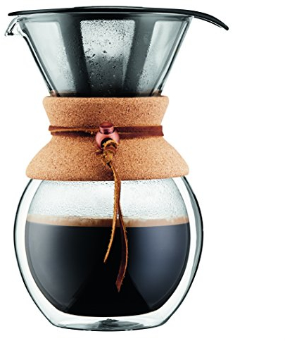 Bodum 11682-109 Double Wall Pour Over Kaffeemaschine mit Korkgriff, für 8 Tassen, Glas, Doppelwandiger Kork, 34 Ounce