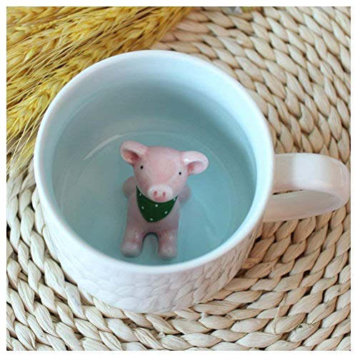 Hotmiss Keramiktasse mit Schweinchen, verstecktes 3D-Tier-Innen, niedliches Cartoon-Motiv, handgefertigt, Urlaubs- und Geburtstagsgeschenk für Kaffee-, Milchtee-Liebhaber, 340 ml (Schwein)