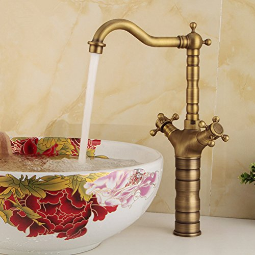TentHome Retro Bad Armatur Wasserfall Antikes Messing Mischbatterie Wasserhahn Zweihebelmisch Waschbecken Waschbeckenarmatur Waschtischarmatur Waschtischbatterie (F)
