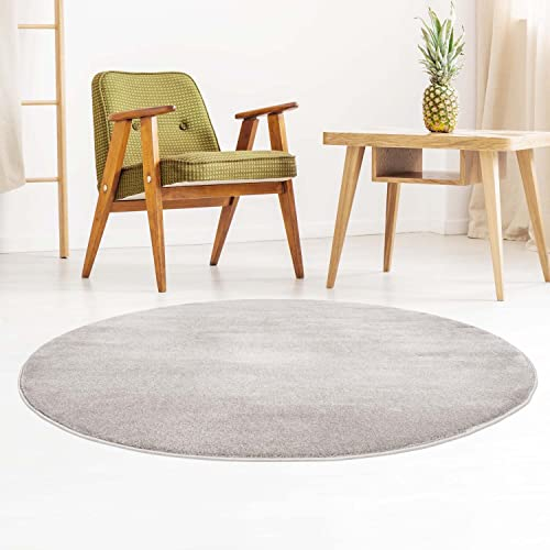 Taracarpet Designer-Teppich Galant Flauschige Flachflor Teppiche fürs Wohnzimmer, Esszimmer, Schlafzimmer oder Kinderzimmer weich und Schadstoffgeprüft grau 120x120 cm rund