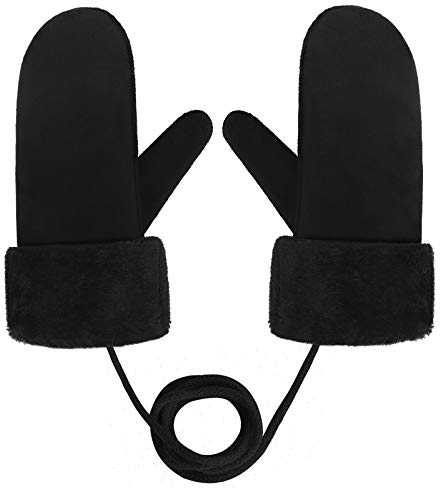 Unisex Women Gloves Men Hang Neck Mittens Ladies Winter Full Finger Gloves with String Youth Girl Boy Skiing Handwear Thick Fleece Windproof Wrist Hand Warmers Snowboard Outdoor Warm Mitts Adult Gift