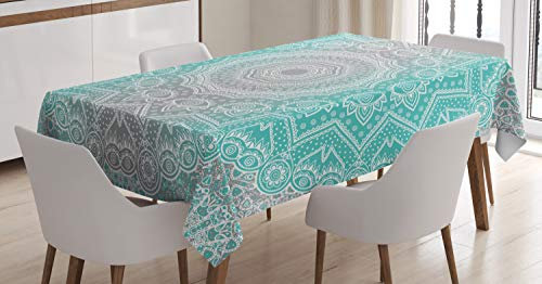 ABAKUHAUS Grau und Türkis Tischdecke, Ethnischer Schatten, Für den Inn und Outdoor Bereich geeignet Waschbar Druck Klar Kein Verblassen, 140 x 200 cm, Türkis Grau