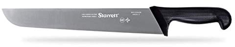 Starrett Professional Butchers Knife - BKB203-12 Wide Straight 12 Inch Ultra Sharp Sanitized Steel Blade - Black Handle Kitchen Chef's Knife