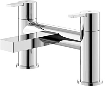 Hudson Reed WIL303 Willow ǀ Modern Bathroom Round Deck Mounted Double Handle Bath Filler, 141mm x 230mm, Chrome