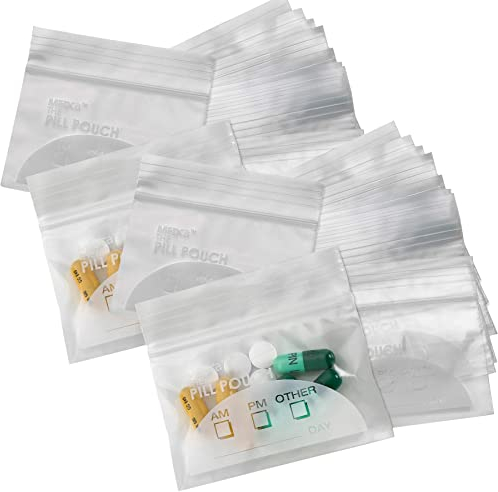 Pill Pouch Bags - (Pack of 400) 3 x 2.75 - BPA-Free, Poly Bag Disposable Zipper Pills Baggies, Daily AM PM Travel Medicine Organizer Storage Pouches, Best Clear Reusable with Write-on Labels