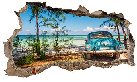 3D Wandtattoo Mauerloch Wandsticker Wandaufkleber Durchbruch Städte Landschaft Abenteuer selbstklebend H 60 x B 100 Schlafzimmer Wohnzimmer (WL41 Strand)