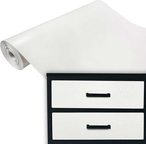 Klebefolie Möbel 45x100 cm | Selbstklebende Möbelfolie in Lederoptik - wasserfest und zuschneidbar | Folie für Möbel ideal zum Renovieren von Schränken, Türen und Arbeitsplatten | Leder Weiß