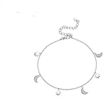 IMINI Bracelet de cheville délicat en argent sterling 925 avec breloque réglable en forme d'étoile et de lune pour femme et fille, 7 9 inch, Or platine, Oxyde de zirconium