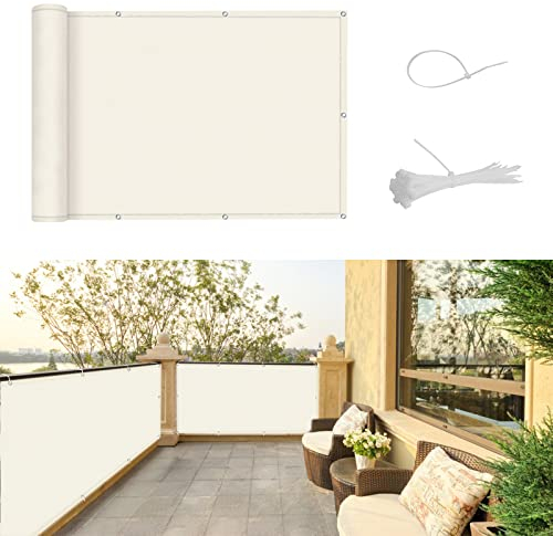 SUNNY GUARD Frangivisto Balcone 75x300cm Protezione Balcone Privacy,Protezione UV,Antivento e Impermeabile Ringhiera Copertura per Giardino terrazza con Fascetta,Crema