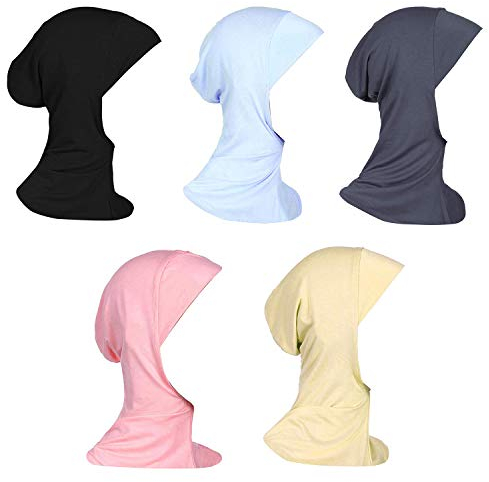 Vpang 5 Stück muslimische Mini-Hijab-Kappen für Damen, einfarbig, Modal, islamische Halsbedeckung unter dem Schal, Kopfbedeckung (Set 1)