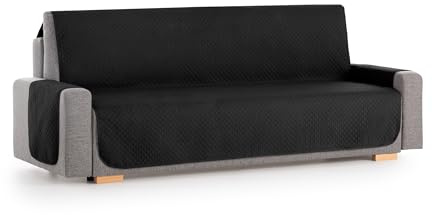 Textilhome Sofaschoner Adele 2-Sitzer Gesteppt Wendbar Universal Schwarz | Reversibler, gesteppter Sofaschutz mit universeller Passform. Schützt vor Flecken, Tierhaaren, Staub und Abnutzung. Waschbar.