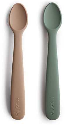 Mushie cuillères bébé pour enfants | Lot de 2 Cuillère en silicone sans BPA | Cuillère d'alimentation lavable au lave-vaisselle | Accessoires pour les tout-petits | Dried Thyme/Natural