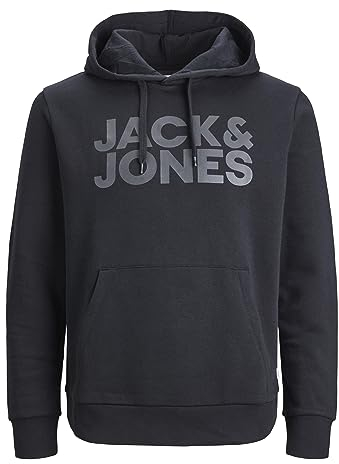 JACK & JONES Herren Hoodie Kapuzenpullover Pullover Hoody JJECORP - S M L XL XXL, Größe:S, Farbe:Black Large Print/W Black 12152840