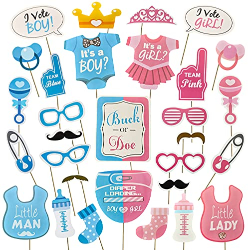 AIBAOBAO Decorazioni per Baby Shower Unisex, 30PCS Giochi per Baby Shower Puntelli per Photo Booth, È UN RAGAZZO e È UNA RAGAZZA Coriandoli Rivelare il Genere Decorazione Forniture
