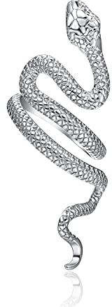 PRAYMOS Schlangenring 925 Sterlingsilber Einstellbarer Rings Bohemia Schlangen Ring Stapelbare Band Punk für Frauen Damen Herren Männer Unisex Halloween Schmuck