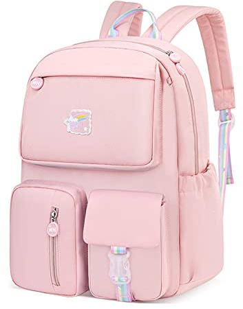 FANDARE Sac à Dos Enfant Sacs Scolaires Filles Garçons Cartables Scolaires Sac d'école Sacs Scolaires pour Étudiant Outdoor Voyage école Daypacks Imperméable Polyester Rose