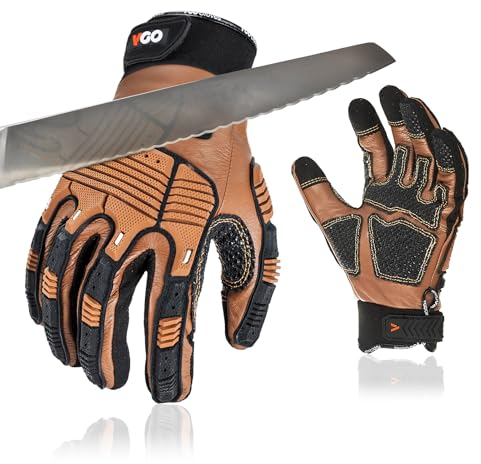 Vgo... 1 Paar Schnittfeste Handschuhe, Sicherheitsleder-Arbeitshandschuhe, Mechaniker-Handschuhe, HPPE Anti-Schnitt-Innenfutter, EN388 Level C, ANSI-Stufe A3(CA7722CT)