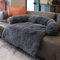 Danchen Plüsch-Hundebett mit beruhigendem Rand, luxuriöses Hundebett, Sofa, Fell, Katzensofa, Haustiercouch, Möbelschutz rutschfester Unterseite, waschbar, weich, warm, L-90 x 80 13 cm, dunkelgrau