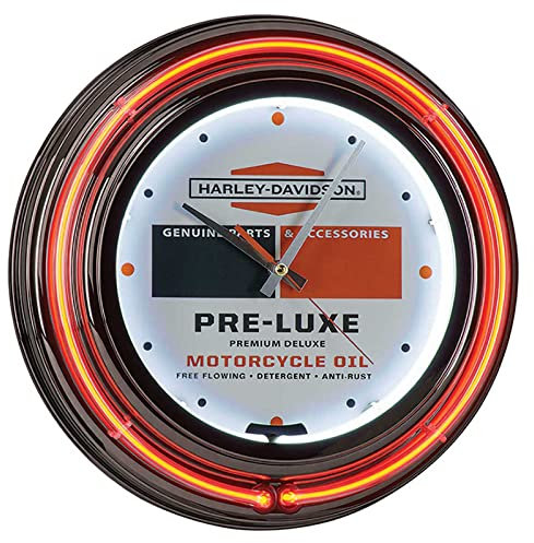 Harley-Davidson Doppio orologio al neon, alloggiamento grafico in metallo di canna di fucile pre-Luxe