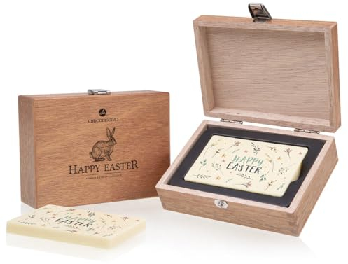 Easter Chococase Mini - Schokolade - bedruckte weiße Schokoladentafel im Holzkästchen - Geschenkidee - Geschenk - Ostern - Mann - Frau