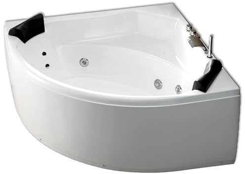 XXL Whirlpool Badewanne Paris MADE IN GERMANY mit 8 Massage Düsen LED Beleuchtung Licht 155 x 155 cm Luxus Eckwanne Spa runde Eckbadewanne innen günstig (Mit Messing Armaturen)