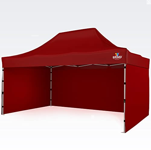 BRIMO Festzelt 100% Wasserdicht mit 3 Seitenteilen - 5 Jahre Garantie (3x4,5 m, Rot)