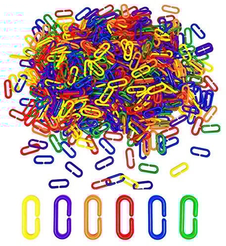 bopely 600pcs Plastic C-clips Hooks Chain Links Rainbow C-links Children's Learning Toys Small Pet Rat Parrot Bird Toy Cage