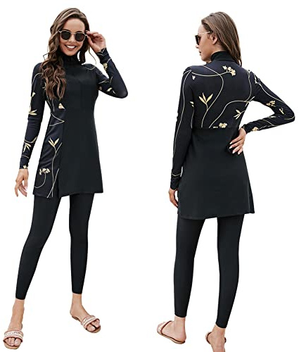 Femmes Maillots de Bain Musulmans Islamique Modest Couverture Complète Burkini Manches Longues Haut Pantalon Natation été Tenue de Plage Maillots Rashguards 2 Pièce