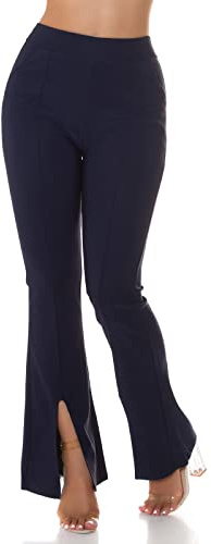 Koucla Business High Waist Schlupf Hose mit Bein-Schlitz und Deko Naht S/M