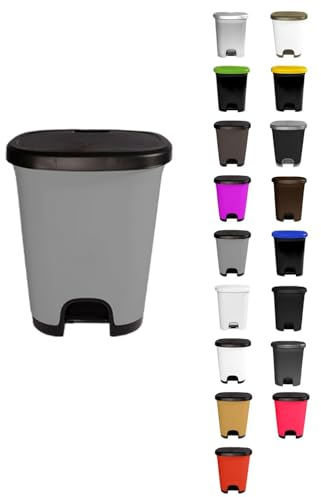 JARDIN202 - Cubo basura plástico moderno | Apertura con pedal | Cubo reciclar | 27 litros (Negro - Gris)
